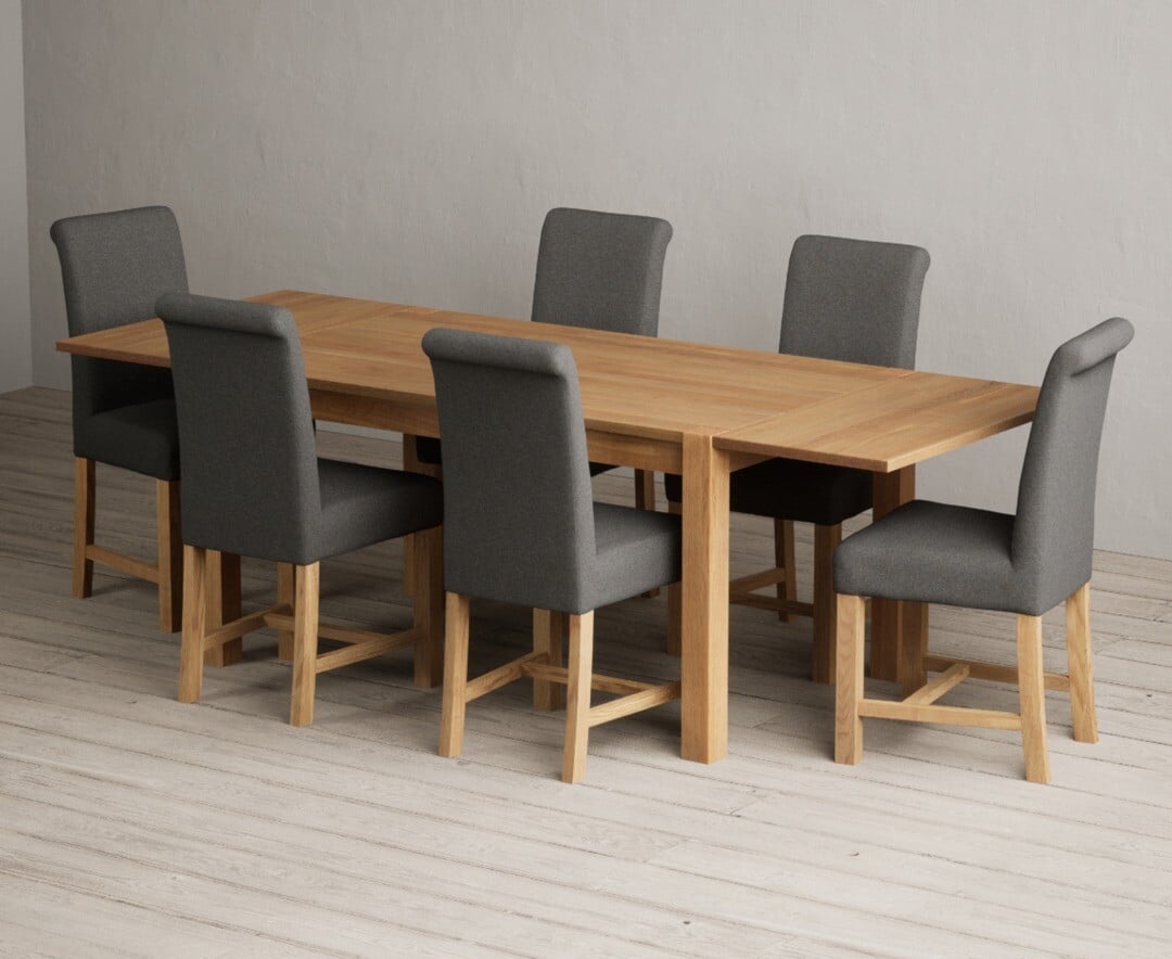 Thetford 150cm Oak Dining Table with Thetford 45cm Oak Extensions with 6 Natural Braced Chairs