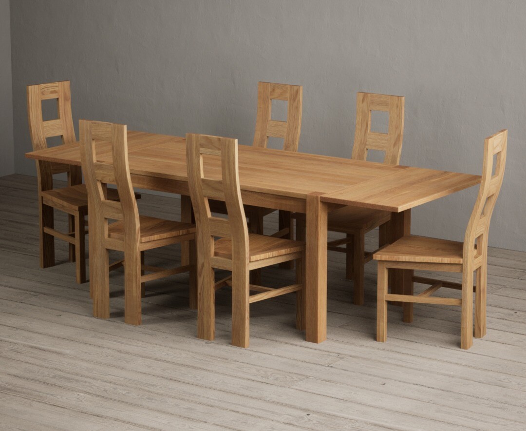 Thetford 150cm Oak Dining Table with Thetford 45cm Oak Extensions with 6 Oak Natural Chairs