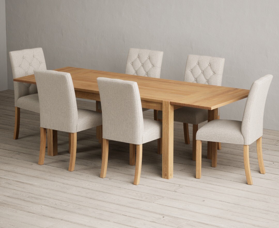Thetford 150cm Oak Dining Table With Thetford 45cm Oak Extensions With 8 Natural Isabella Chairs