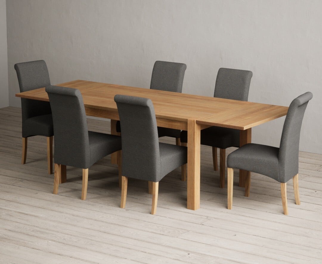 Thetford 150cm Oak Dining Table with Thetford 45cm Oak Extensions with 10 Natural Scroll Back Chairs