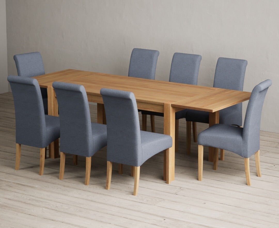 Thetford 150cm Oak Dining Table with Thetford 45cm Oak Extensions with 10 Natural Scroll Back Chairs