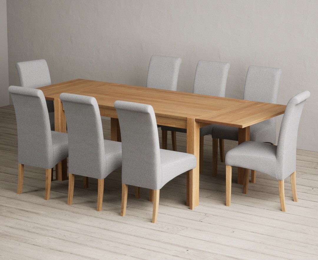 Thetford 150cm Oak Dining Table with Thetford 45cm Oak Extensions with 10 Natural Scroll Back Chairs