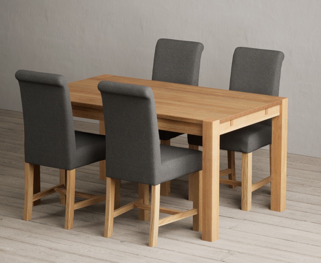 Thetford 150cm Oak Dining Table With 6 Grey Braced Chairs