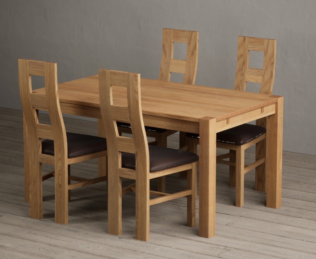 Thetford 150cm Oak Dining Table with 4 Blue Natural Chairs