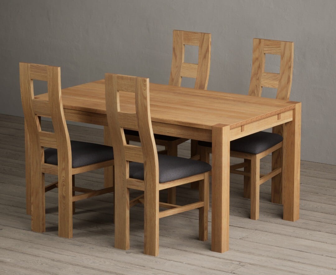 Thetford 150cm Oak Dining Table with 4 Blue Natural Chairs