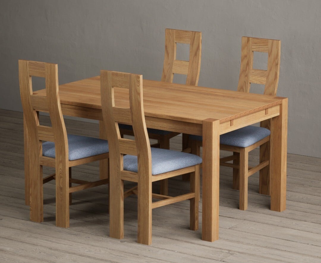 Thetford 150cm Oak Dining Table with 4 Blue Natural Chairs