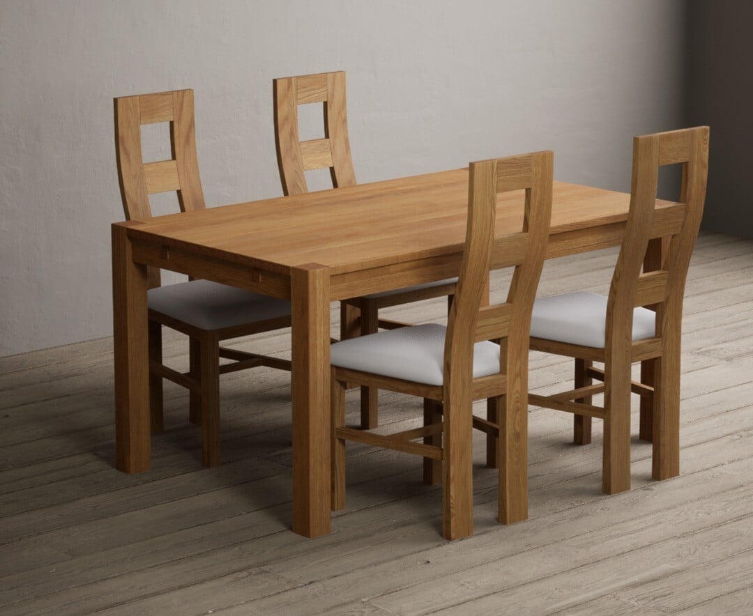 Thetford 150cm Oak Dining Table with 4 Blue Natural Chairs