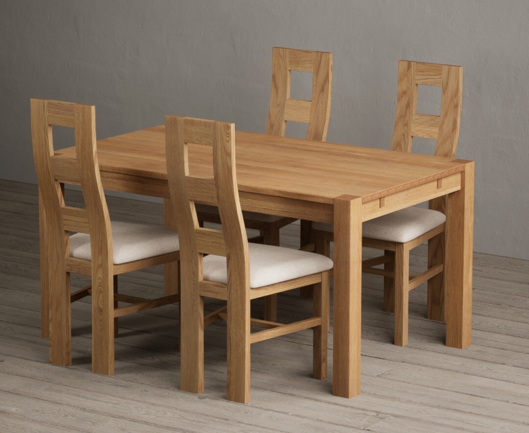 Thetford 150cm Oak Dining Table with 4 Blue Natural Chairs