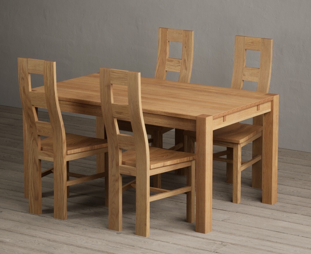 Thetford 150cm Oak Dining Table With 4 Blue Natural Chairs