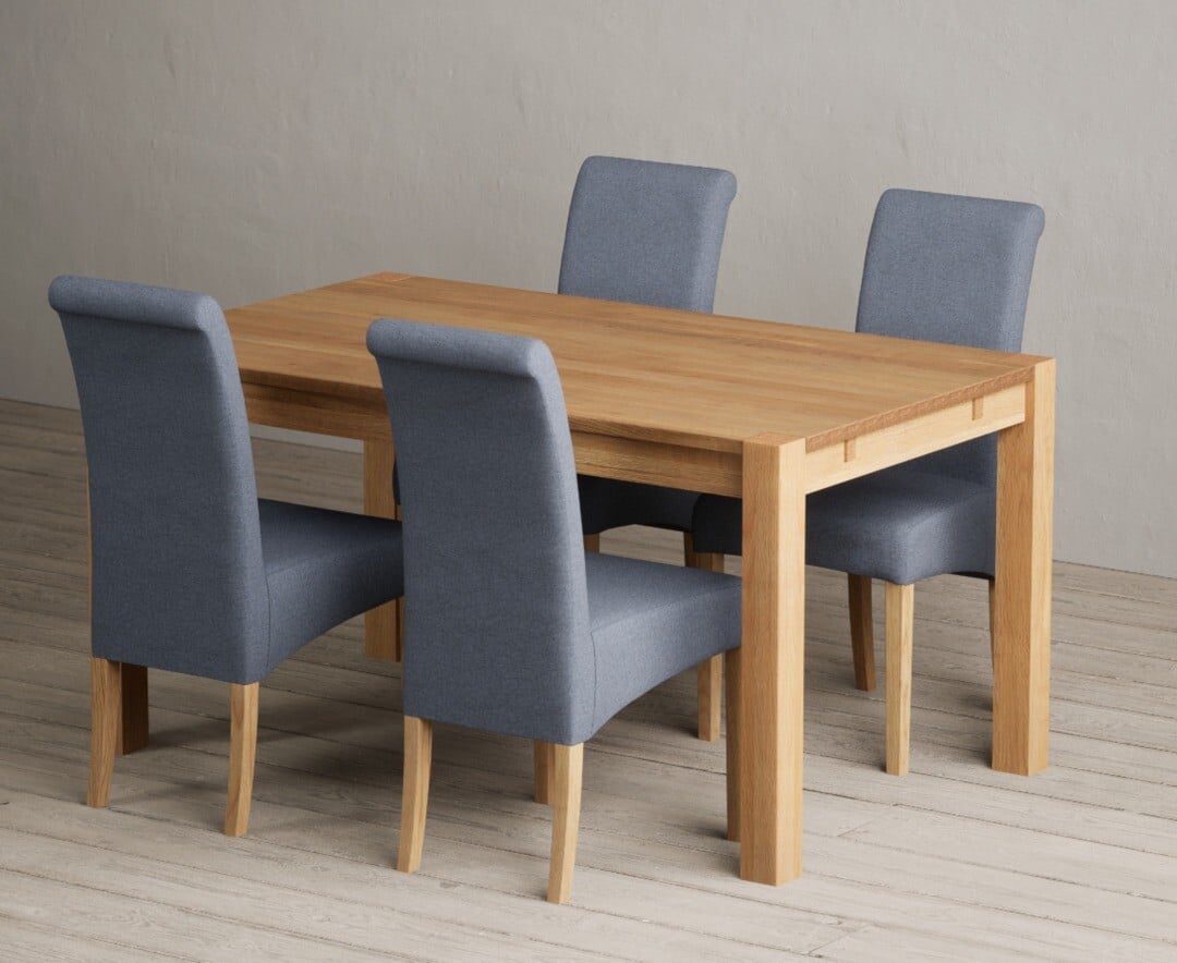 Thetford 150cm Oak Dining Table with 4 Grey Scroll Back Chairs