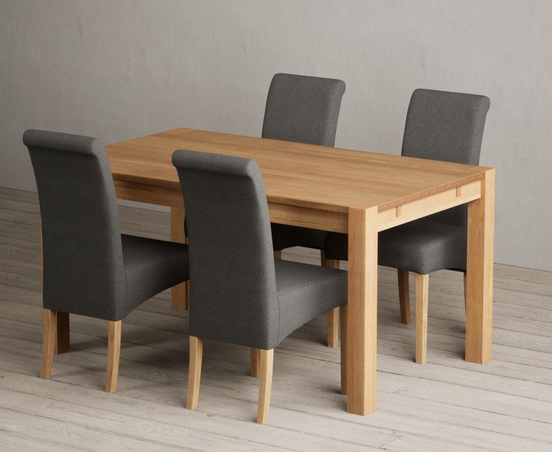 Thetford 150cm Oak Dining Table with 4 Grey Scroll Back Chairs
