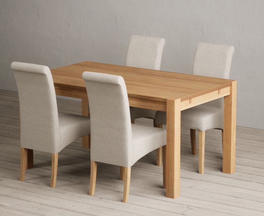 Thetford 150cm Oak Dining Table with 4 Grey Scroll Back Chairs