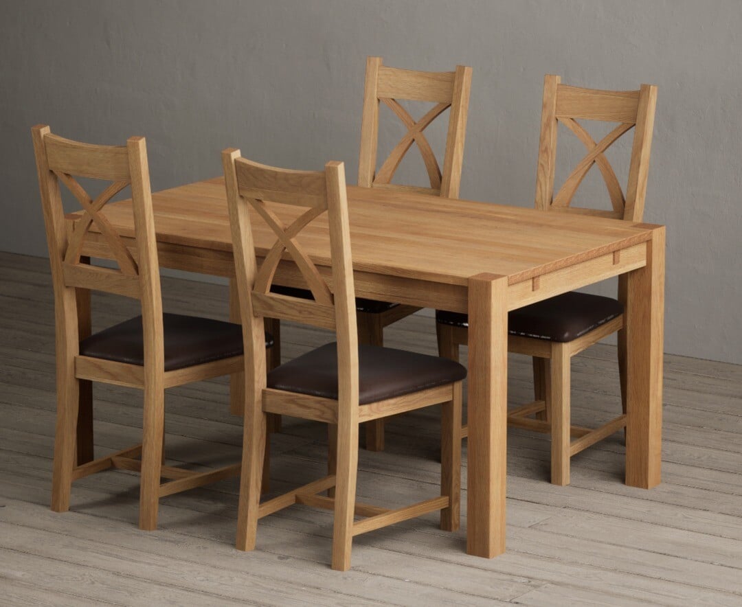 Thetford 150cm Oak Dining Table with 4 Blue Natural Chairs