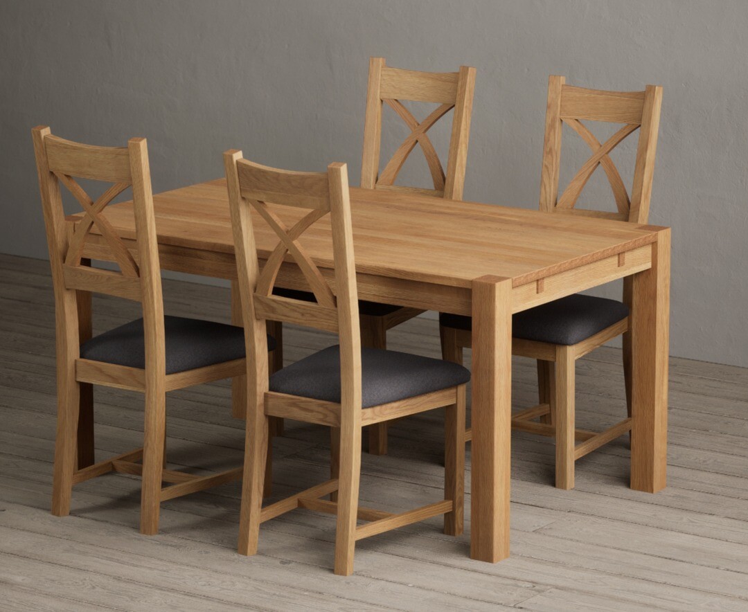 Thetford 150cm Oak Dining Table with 4 Blue Natural Chairs