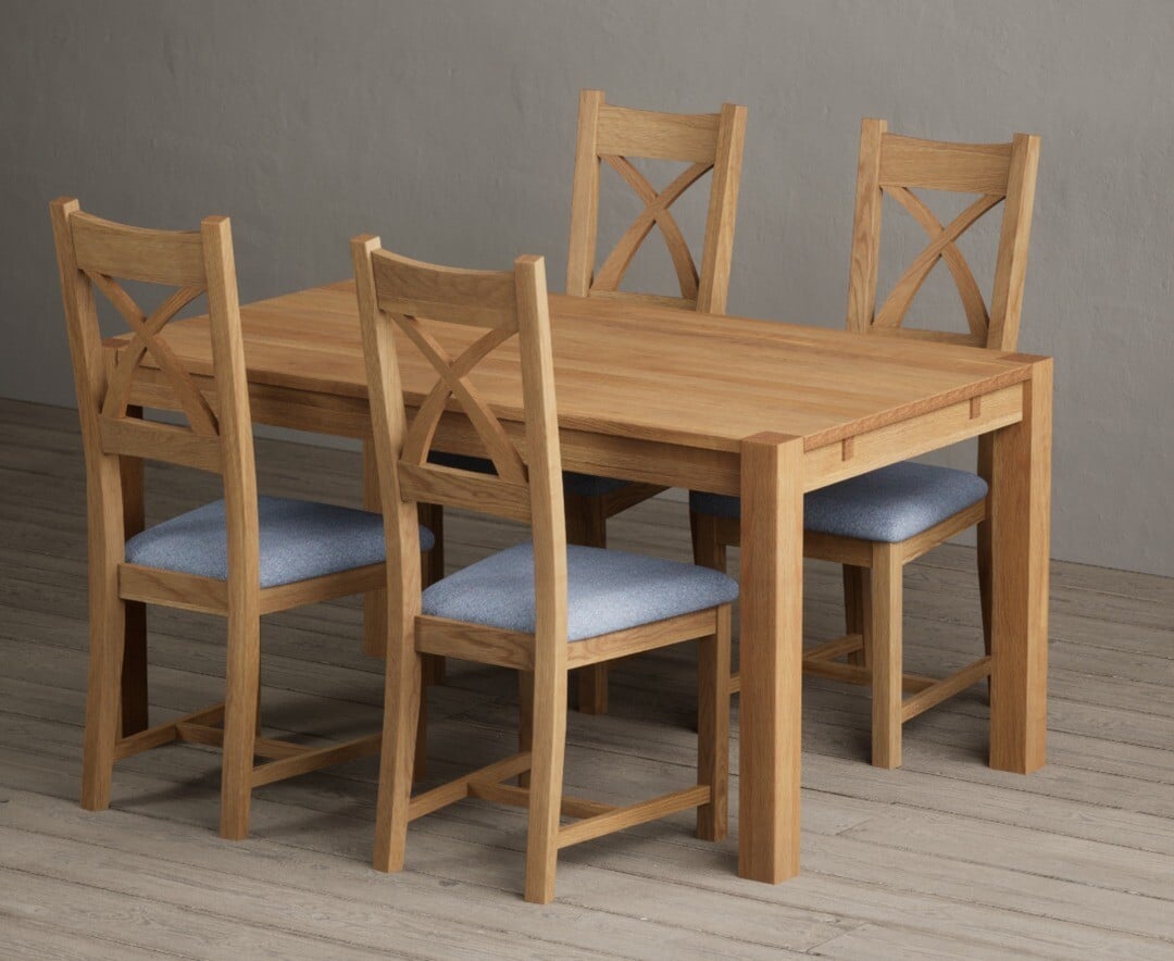 Thetford 150cm Oak Dining Table with 4 Blue Natural Chairs