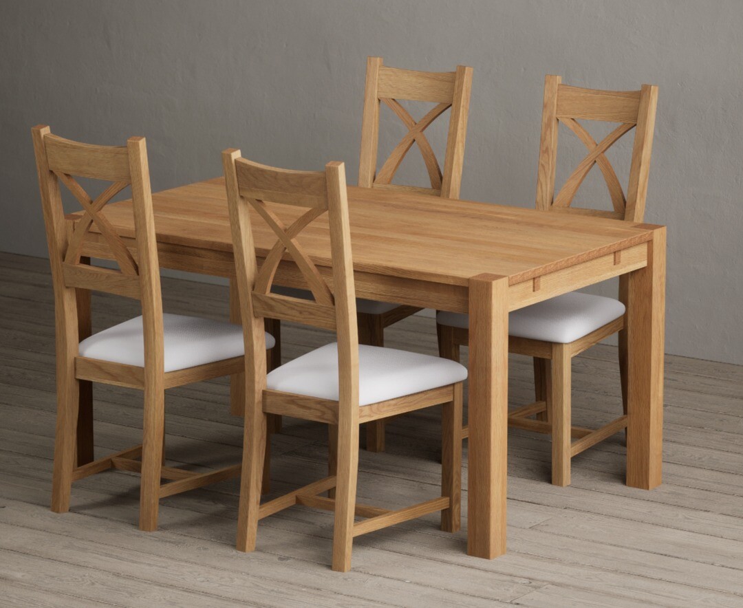 Thetford 150cm Oak Dining Table With 4 Blue Natural Solid Oak Chairs