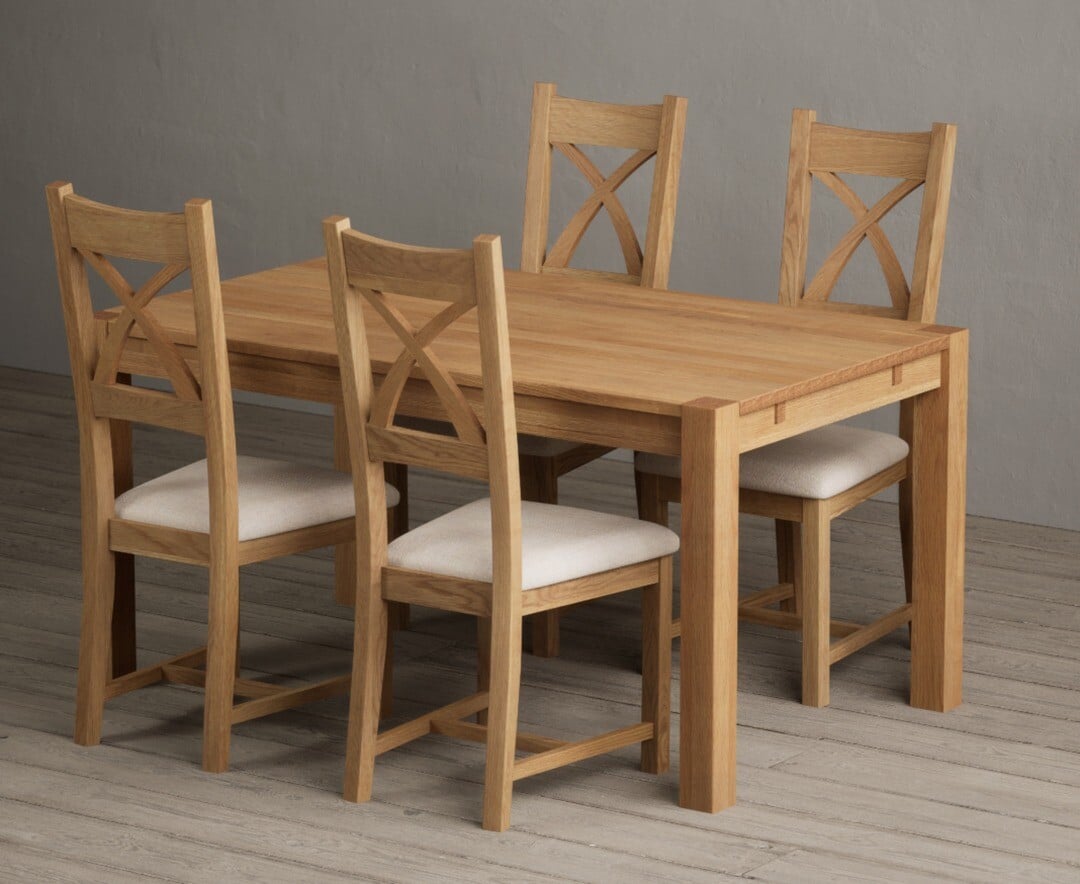 Thetford 150cm Oak Dining Table with 4 Blue Natural Chairs