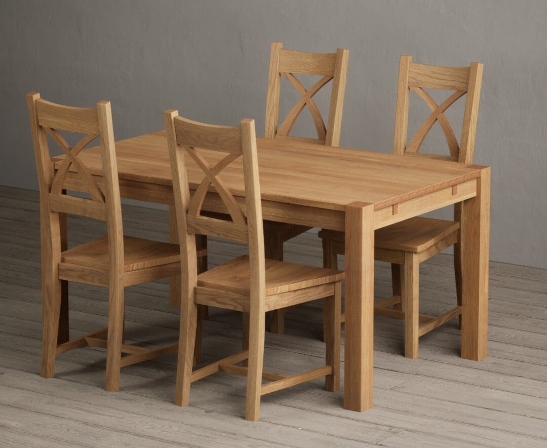 Thetford 150cm Oak Dining Table with 4 Blue Natural Chairs