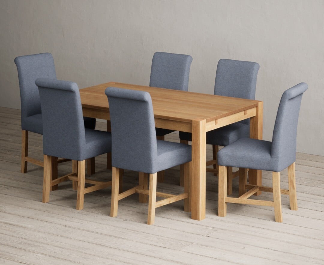 Thetford 150cm Oak Dining Table with 6 Charcoal Grey Braced Chairs