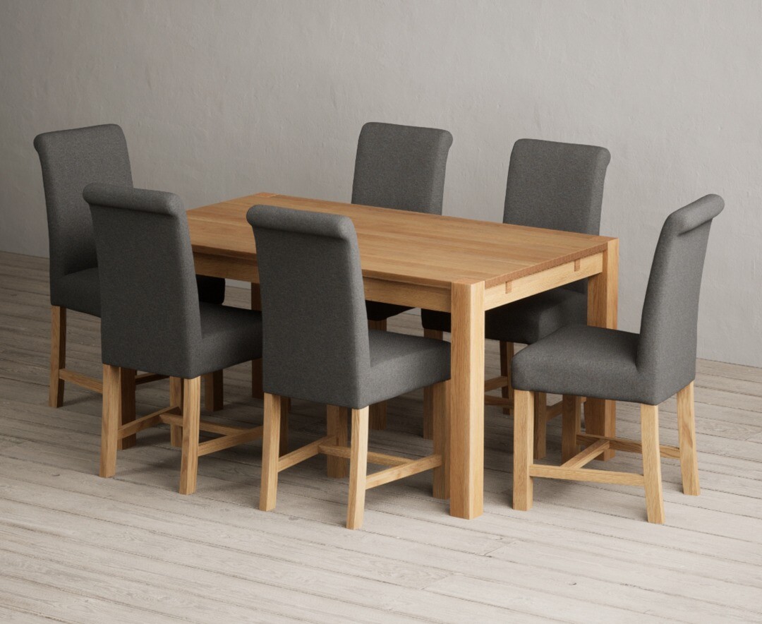 Thetford 150cm Oak Dining Table with 6 Charcoal Grey Braced Chairs