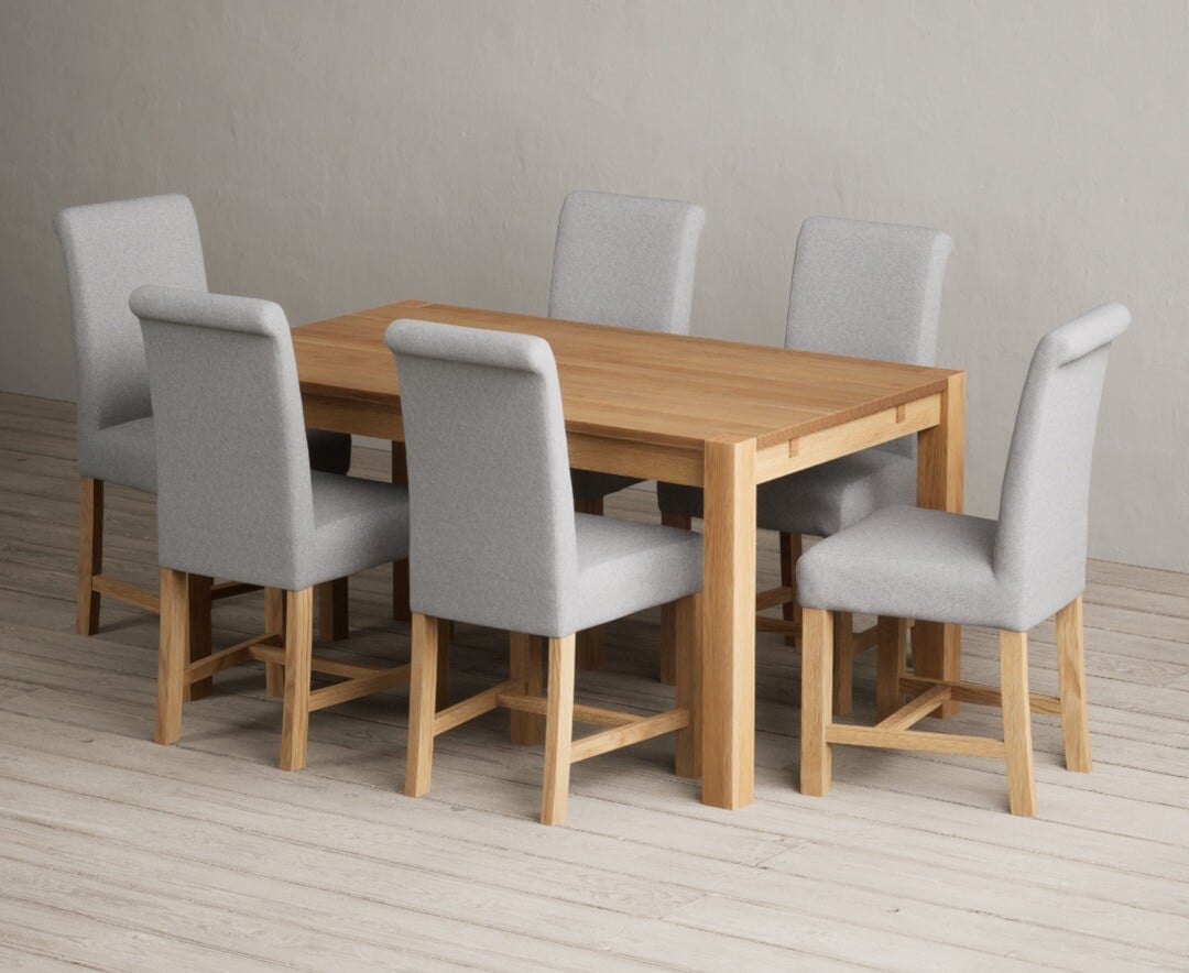 Thetford 150cm Oak Dining Table with 6 Charcoal Grey Braced Chairs