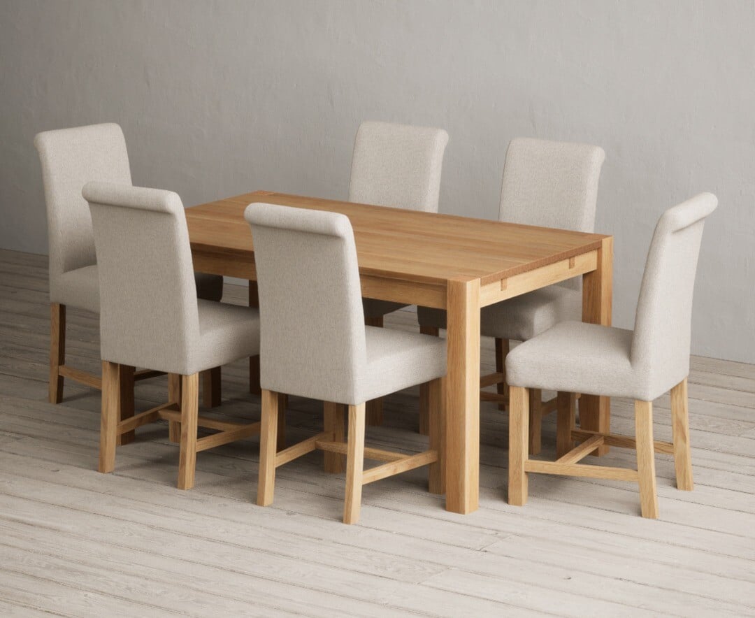 Thetford 150cm Oak Dining Table with 6 Charcoal Grey Braced Chairs