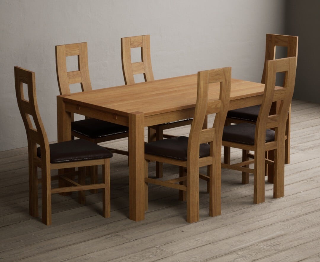 Thetford 150cm Oak Dining Table with 4 Blue Natural Chairs