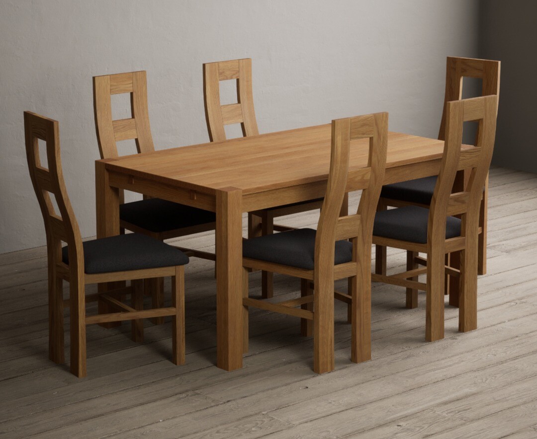 Thetford 150cm Oak Dining Table with 4 Blue Natural Chairs