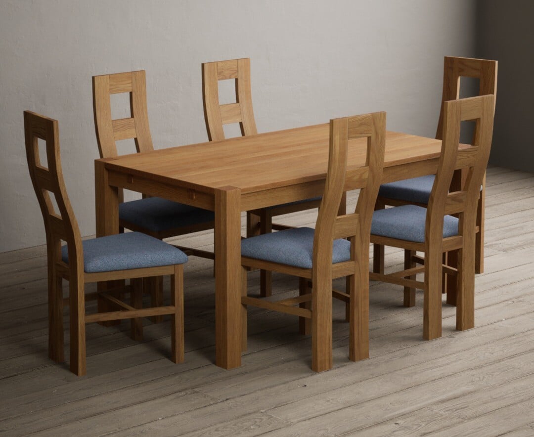 Thetford 150cm Oak Dining Table with 4 Blue Natural Chairs