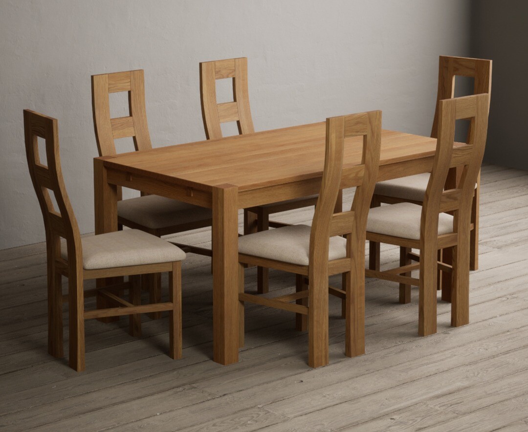 Thetford 150cm Oak Dining Table with 4 Blue Natural Chairs