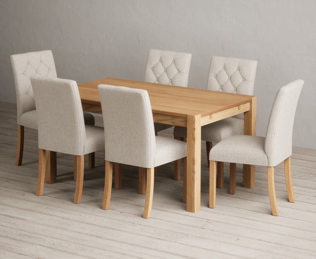 Thetford 150cm Oak Dining Table with 6 Grey Isabella Chairs