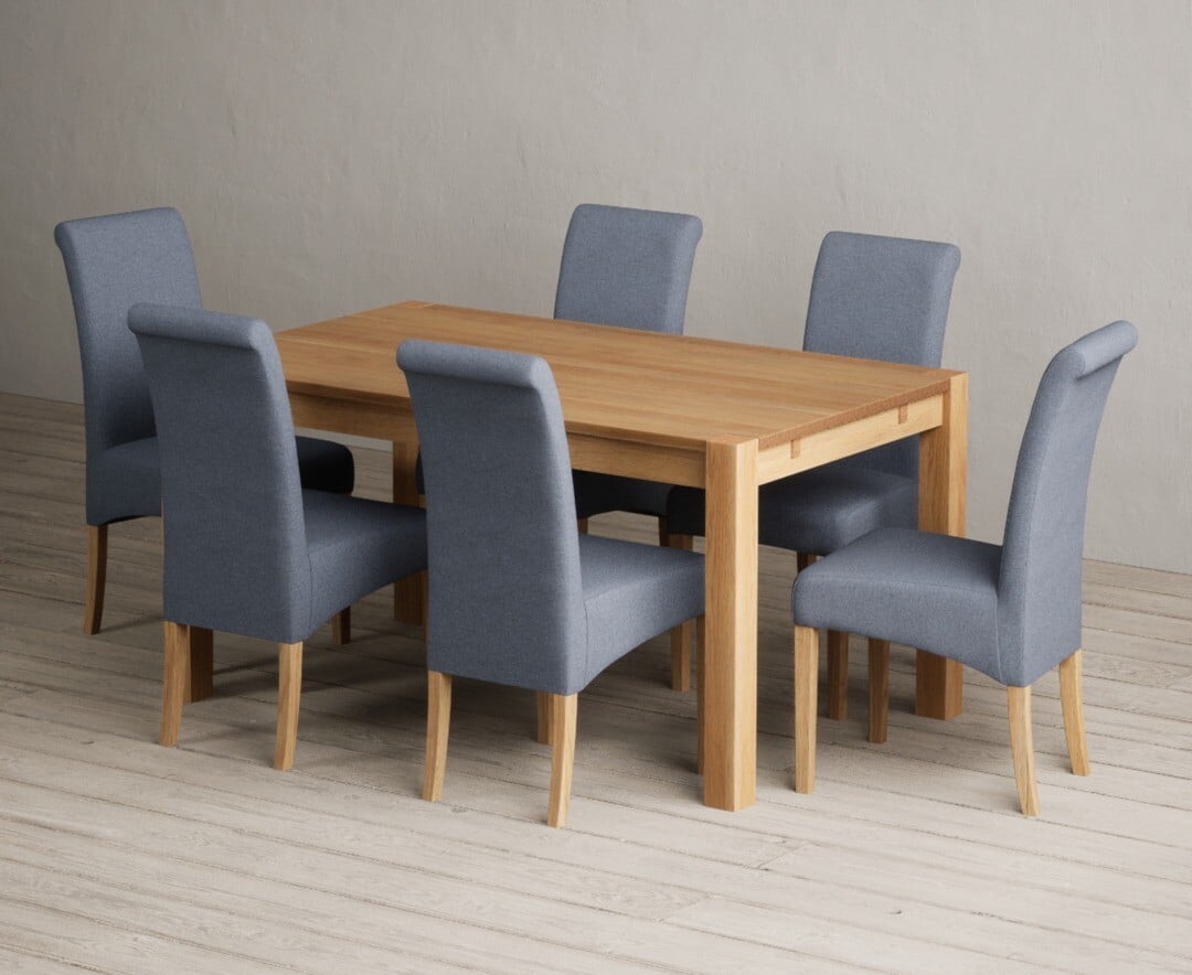 Thetford 150cm Oak Dining Table with 4 Grey Scroll Back Chairs