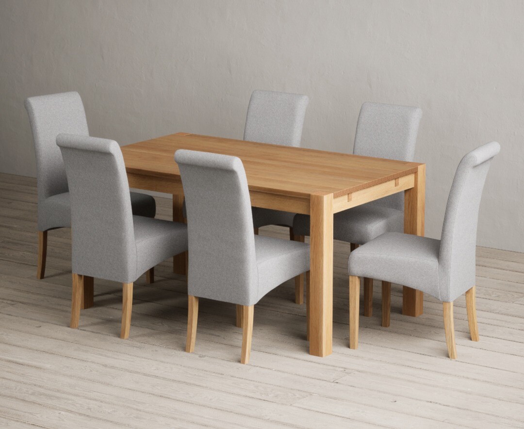 Thetford 150cm Oak Dining Table with 4 Grey Scroll Back Chairs
