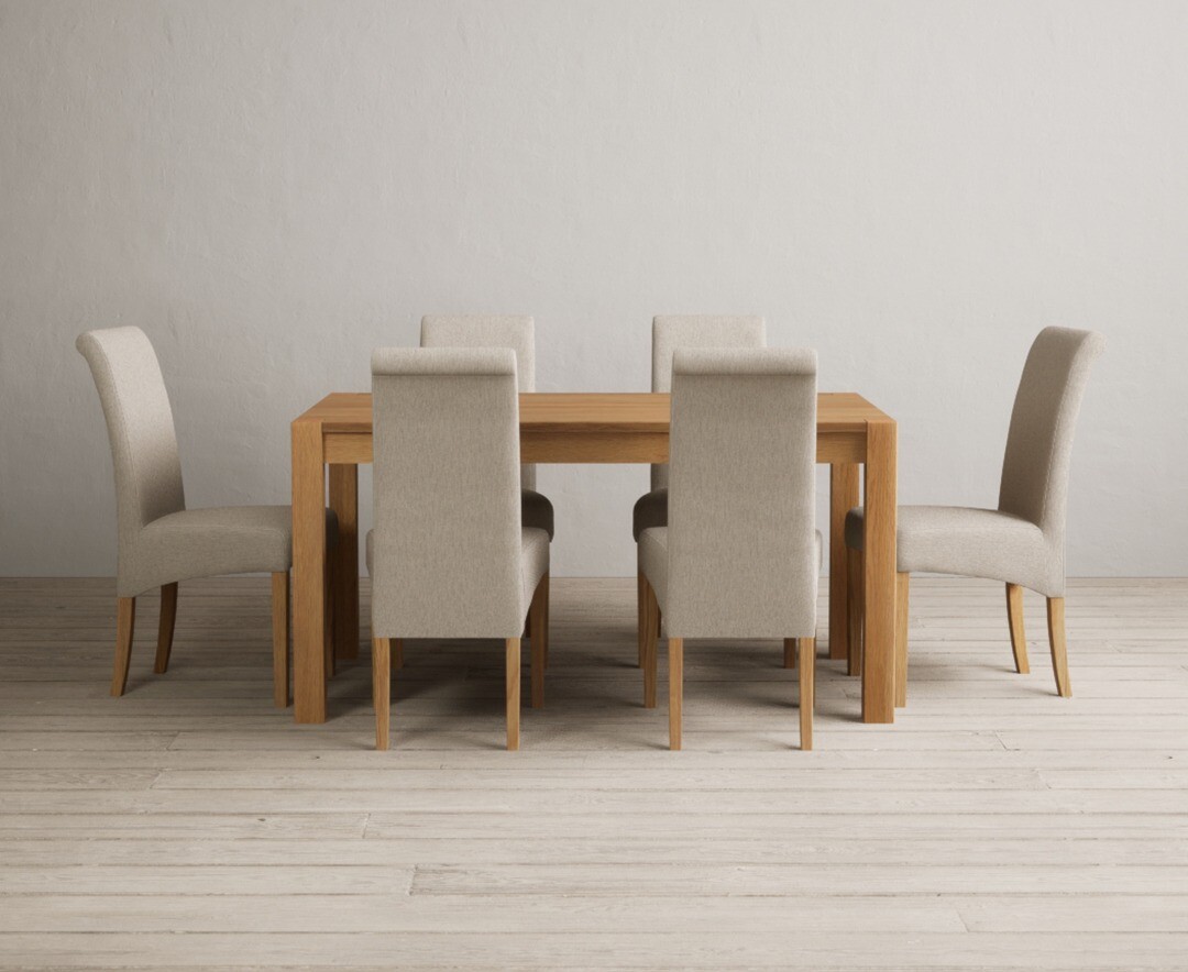 Thetford 150cm Oak Dining Table with 4 Grey Scroll Back Chairs