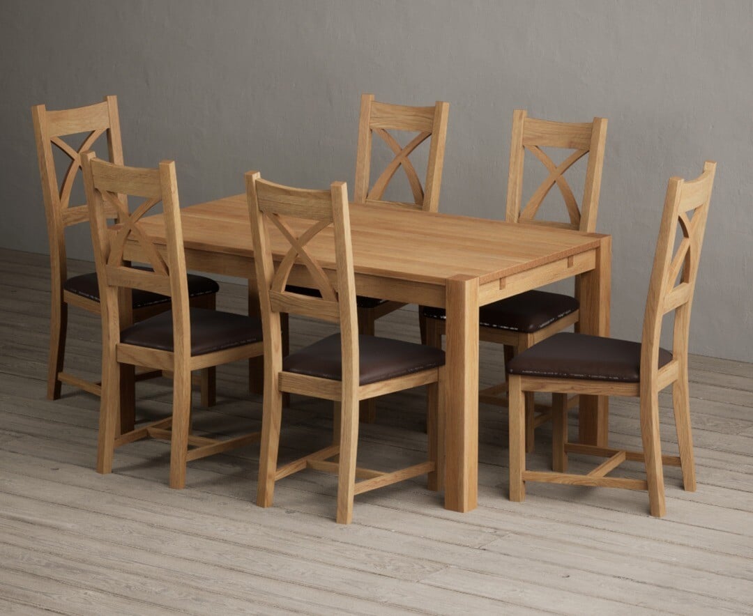 Thetford 150cm Oak Dining Table with 4 Blue Natural Chairs