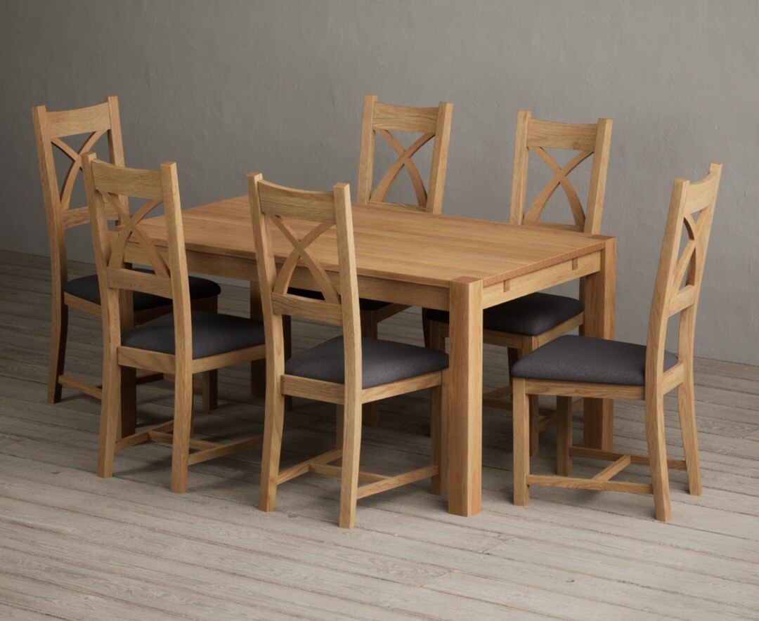 Thetford 150cm Oak Dining Table with 4 Blue Natural Chairs
