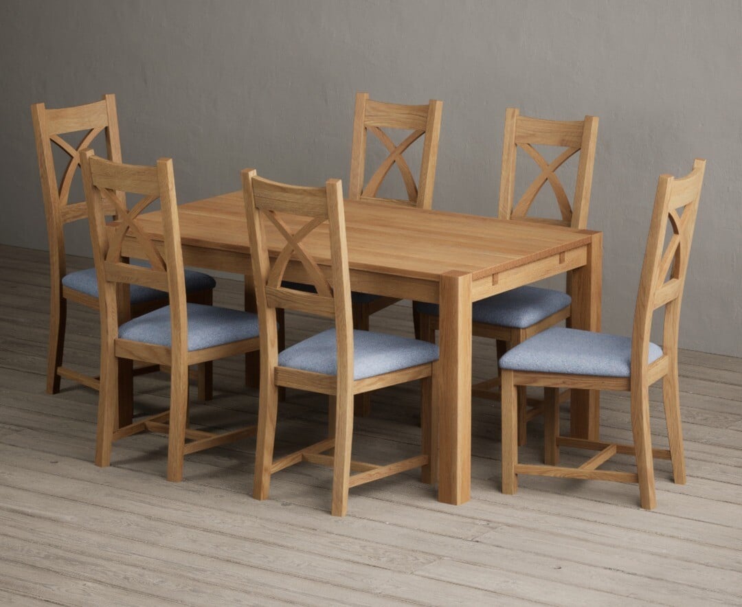 Thetford 150cm Oak Dining Table with 4 Blue Natural Chairs