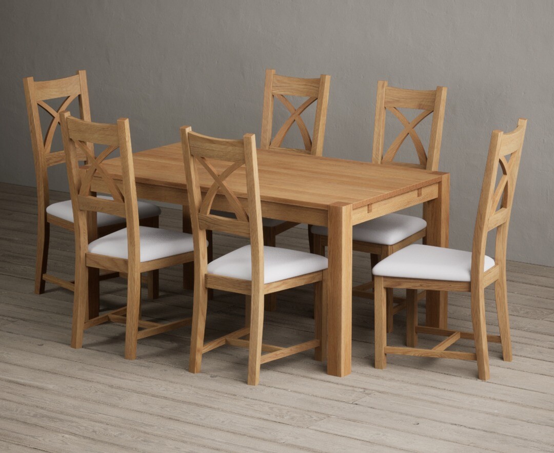 Thetford 150cm Oak Dining Table with 4 Blue Natural Chairs