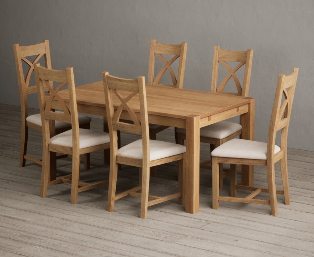 Thetford 150cm Oak Dining Table with 4 Blue Natural Chairs