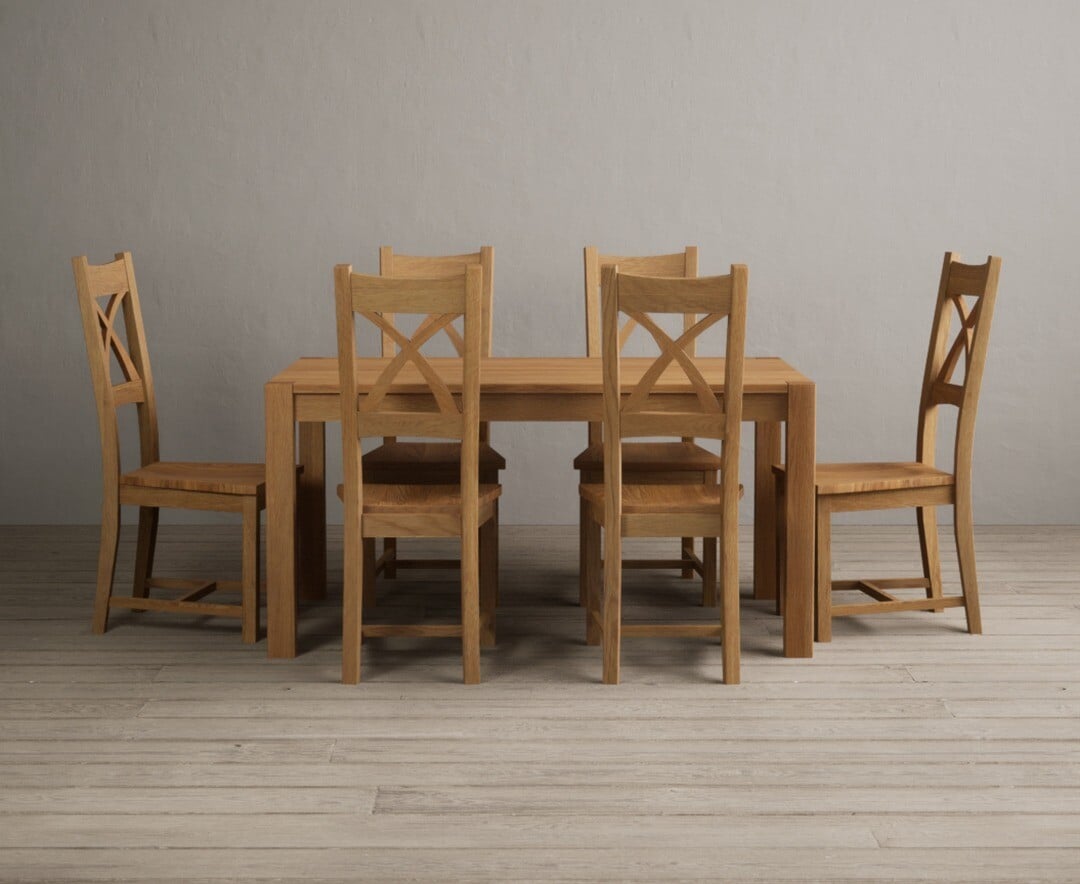 Thetford 150cm Oak Dining Table with 4 Blue Natural Chairs