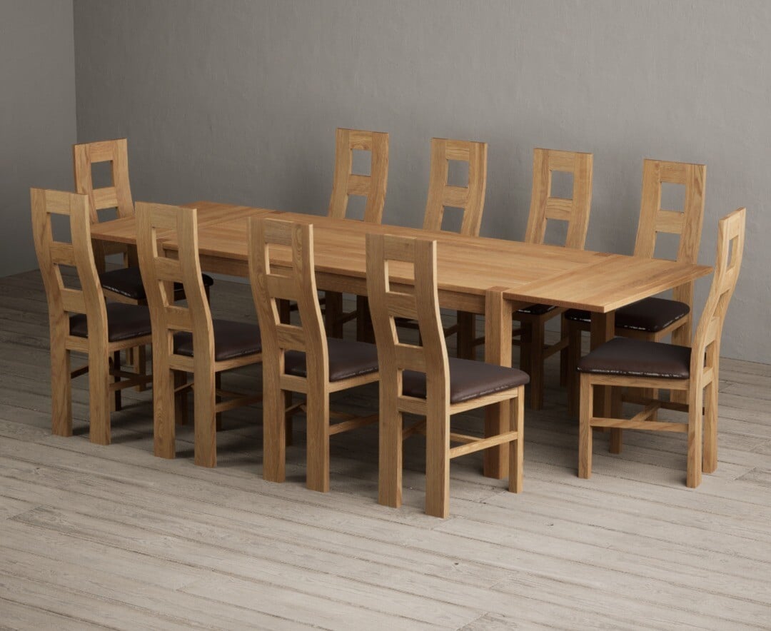 Thetford 180cm Oak Dining Table with Thetford 45cm Oak Extensions with 6 Blue Natural Chairs