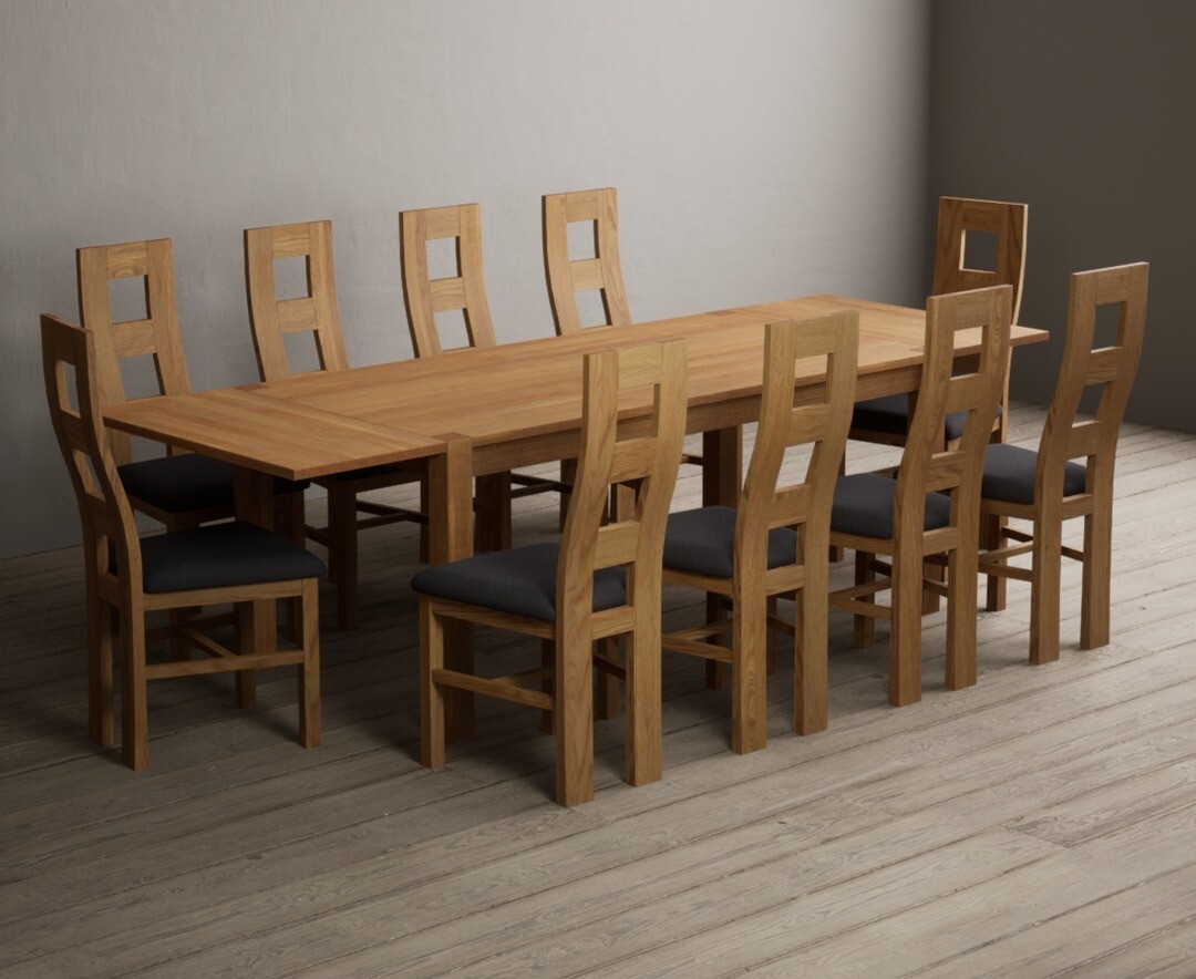 Thetford 180cm Oak Dining Table with Thetford 45cm Oak Extensions with 6 Blue Natural Chairs