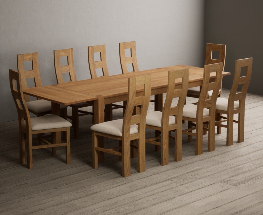 Thetford 180cm Oak Dining Table with Thetford 45cm Oak Extensions with 6 Blue Natural Chairs