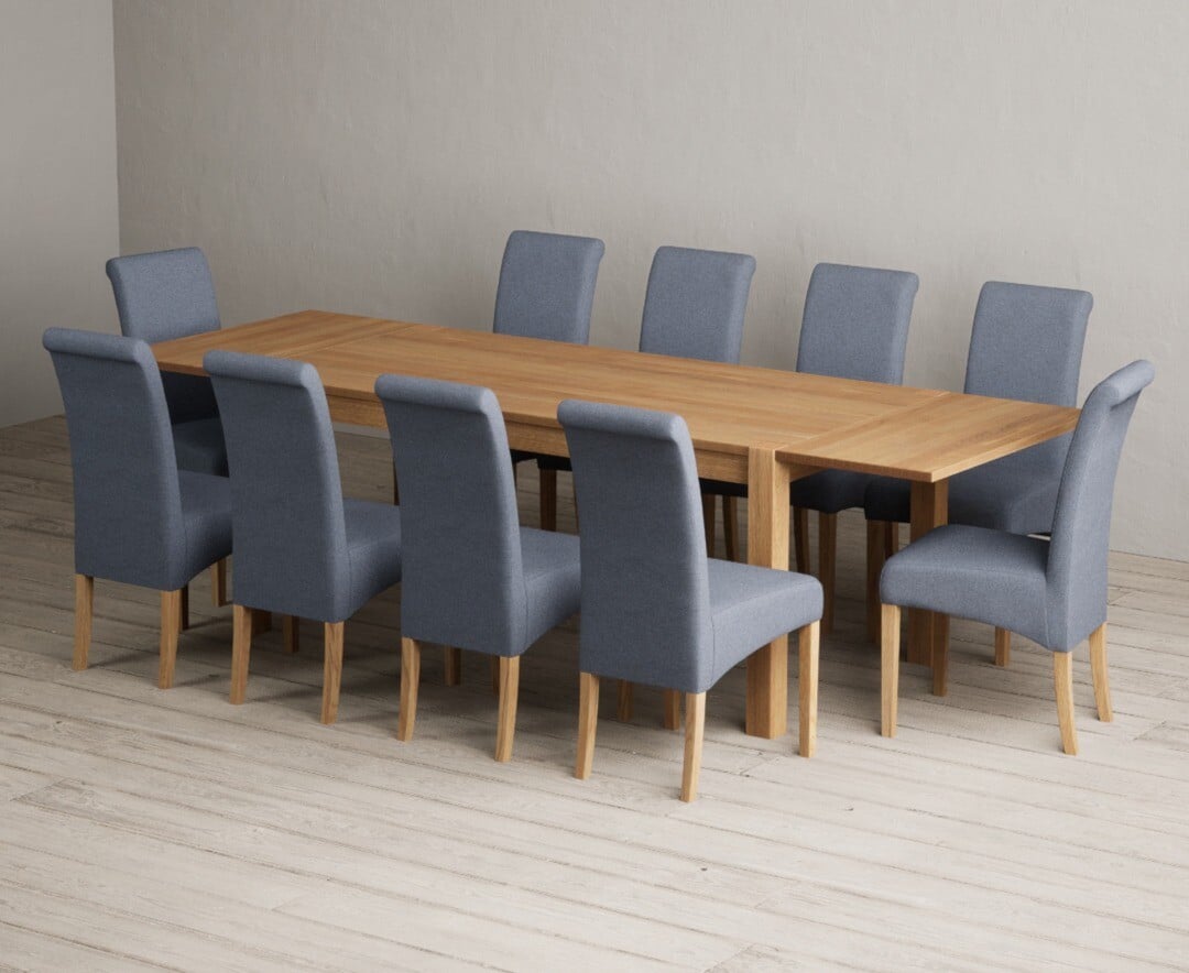 Thetford 180cm Oak Dining Table with Thetford 45cm Oak Extensions with 6 Grey Scroll Back Chairs