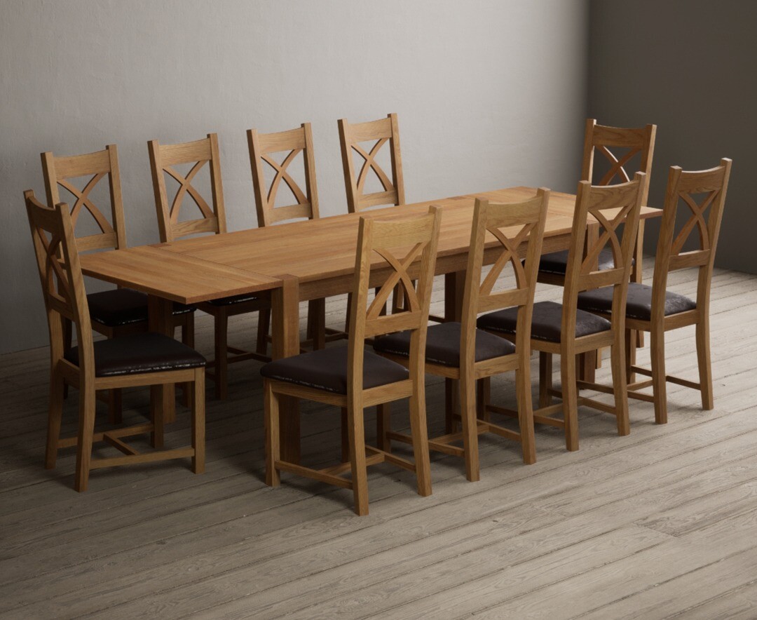 Thetford 180cm Oak Dining Table with Thetford 45cm Oak Extensions with 6 Blue Natural Chairs