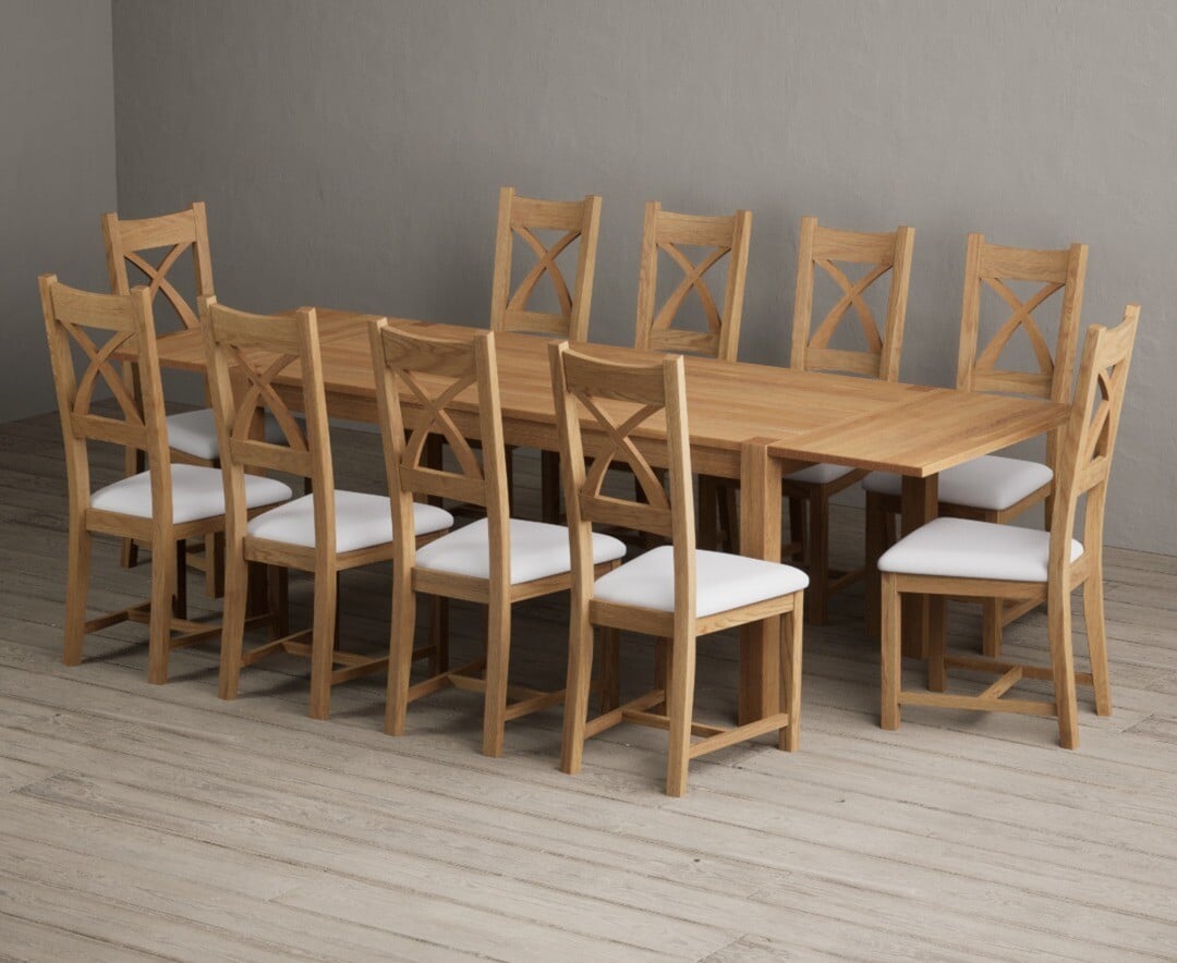 Thetford 180cm Oak Dining Table with Thetford 45cm Oak Extensions with 6 Blue Natural Chairs