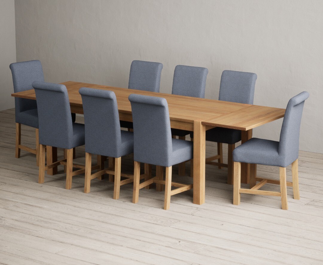 Thetford 180cm Oak Dining Table with Thetford 45cm Oak Extensions with 6 Grey Braced Chairs