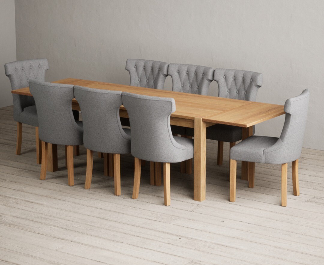 Thetford 180cm Oak Dining Table With 6 Natural Clara Chairs With Thetford 45cm Oak Extensions