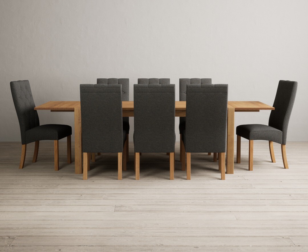 Thetford 180cm Oak Dining Table With 10 Grey Maya Chairs With Thetford 45cm Oak Extensions