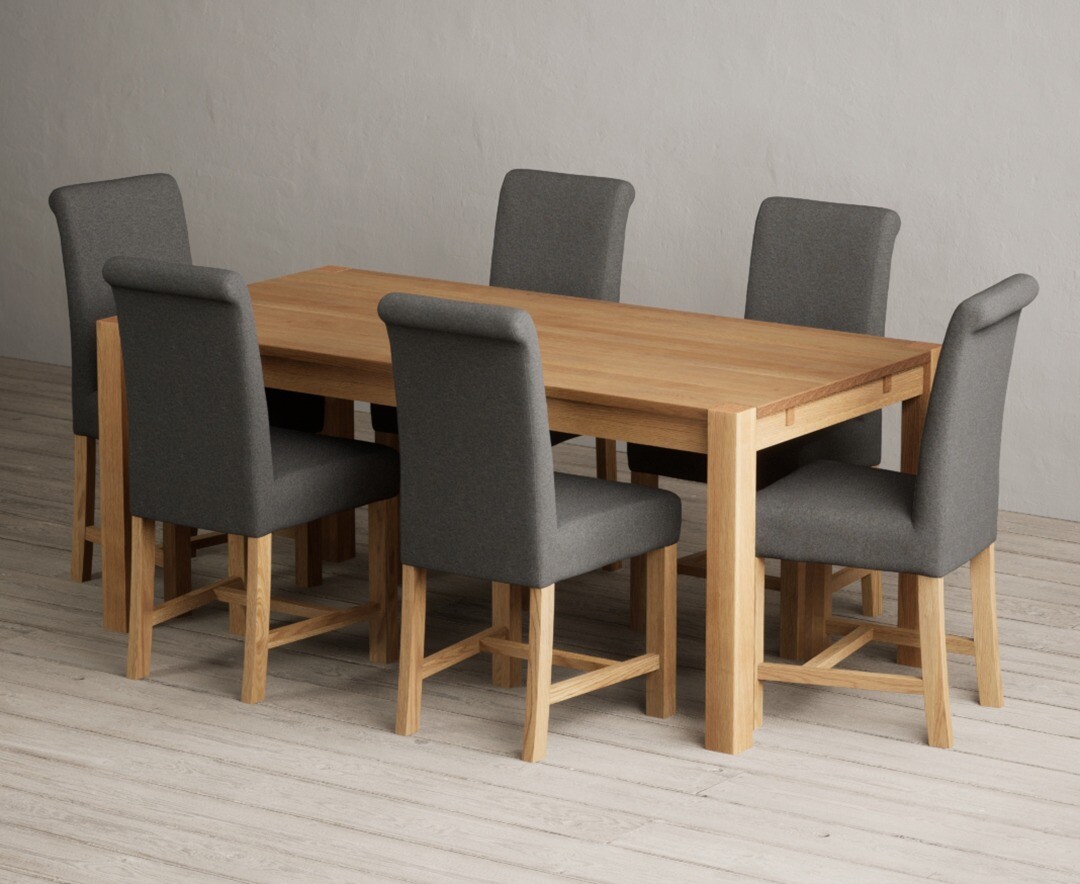 Thetford 180cm Oak Dining Table With 6 Blue Braced Chairs